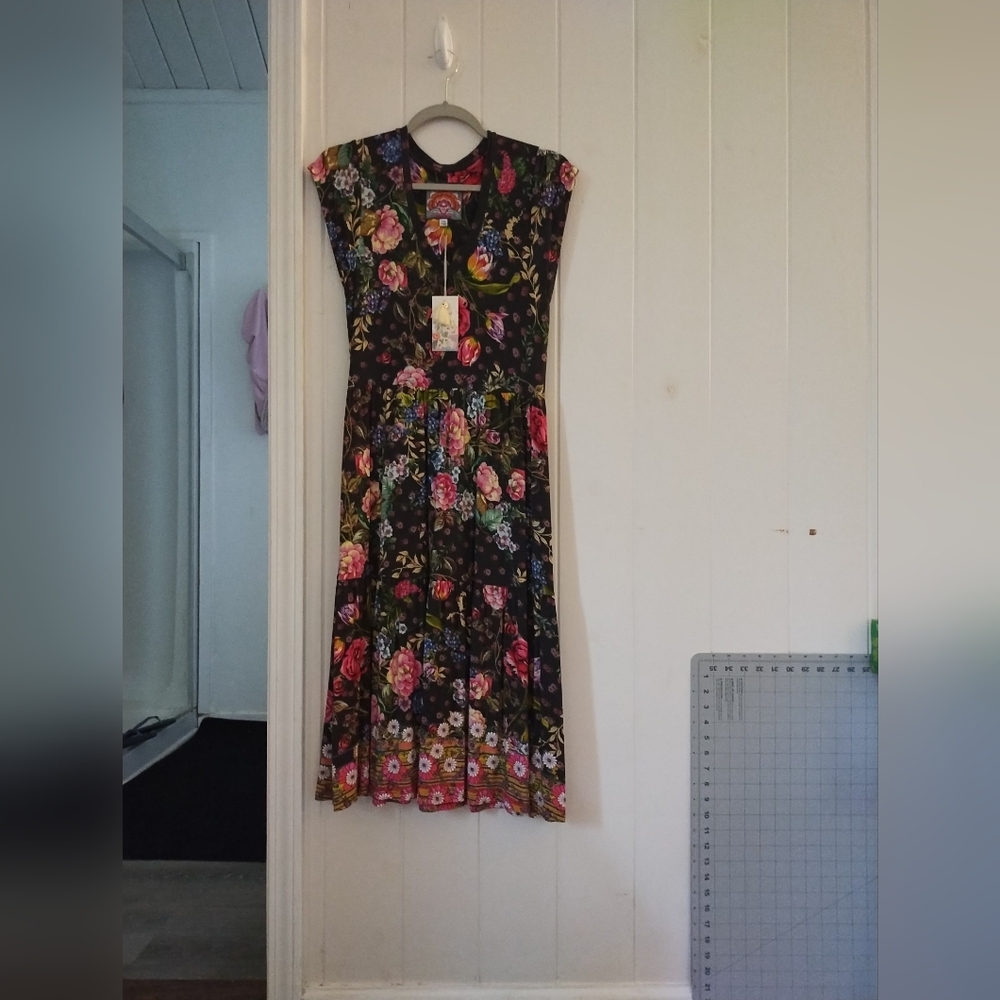 Johnny Was,  Naomi V-neck Tiered Tea Length Dress,